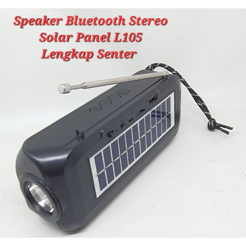 speaker portable i solar panel L105 senter fm radio bluetooth
