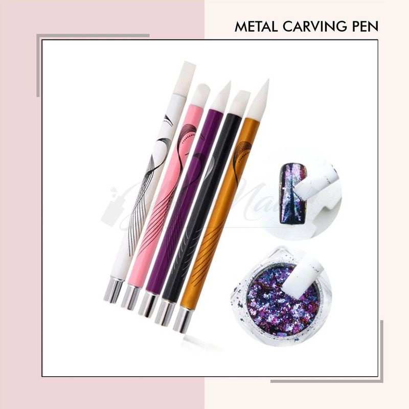 Metal carving pen set 5pcs silicon nail art brush 3d 4d gel nails pen kuas silikon