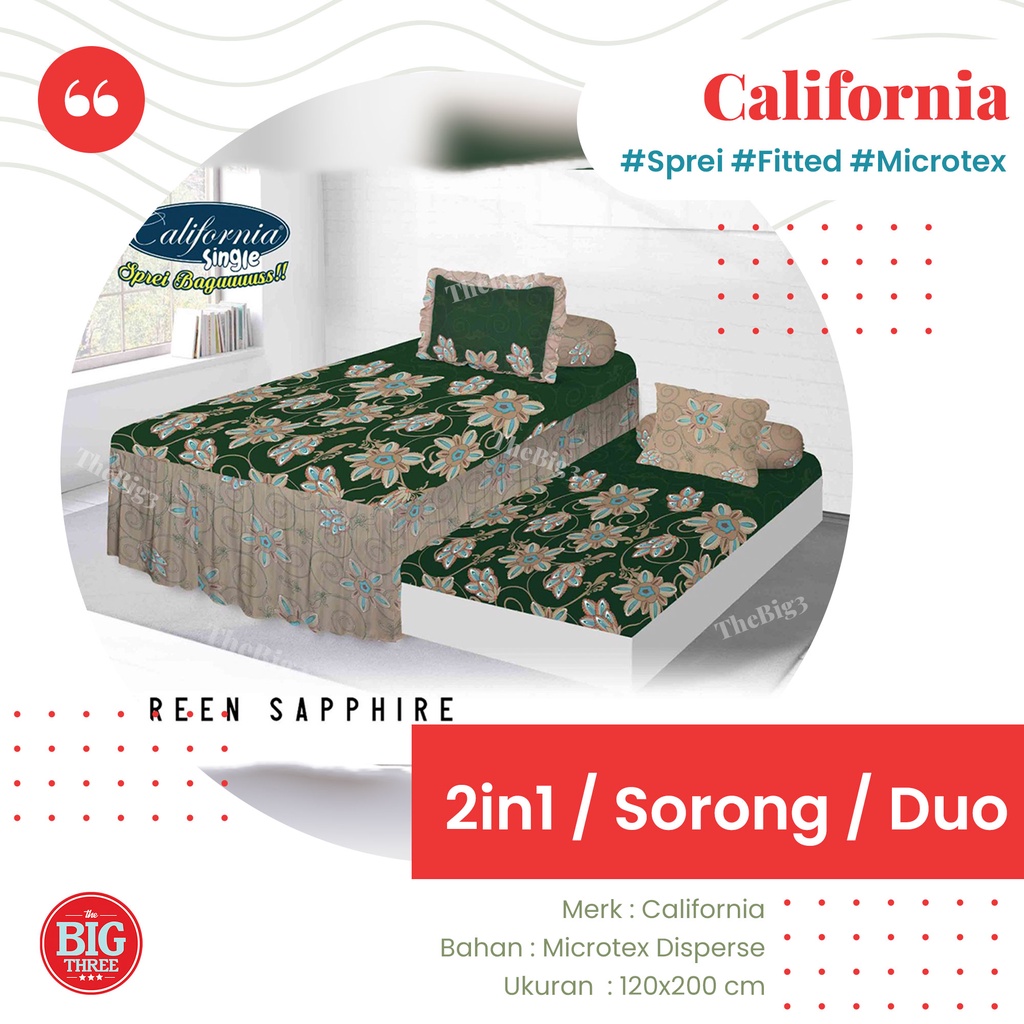 Sprei CALIFORNIA 2in1 DUO SORONG 120x200 motif Yellow Mickey Polka Metrico Mosaic Loop Ziggy Houndstooth Kaz Lexxa Orly Jasmine Blooming Marie Tropical Leaf Cat 120 SP DUO