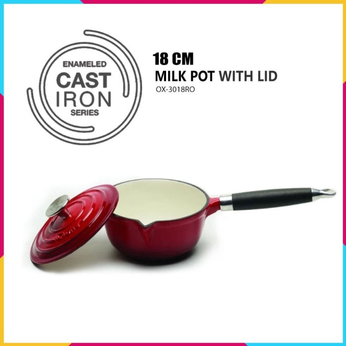 Panci Oxone Sauce Pan/Milk Pot with Lid OX-3018RO Enameled Cast Iron