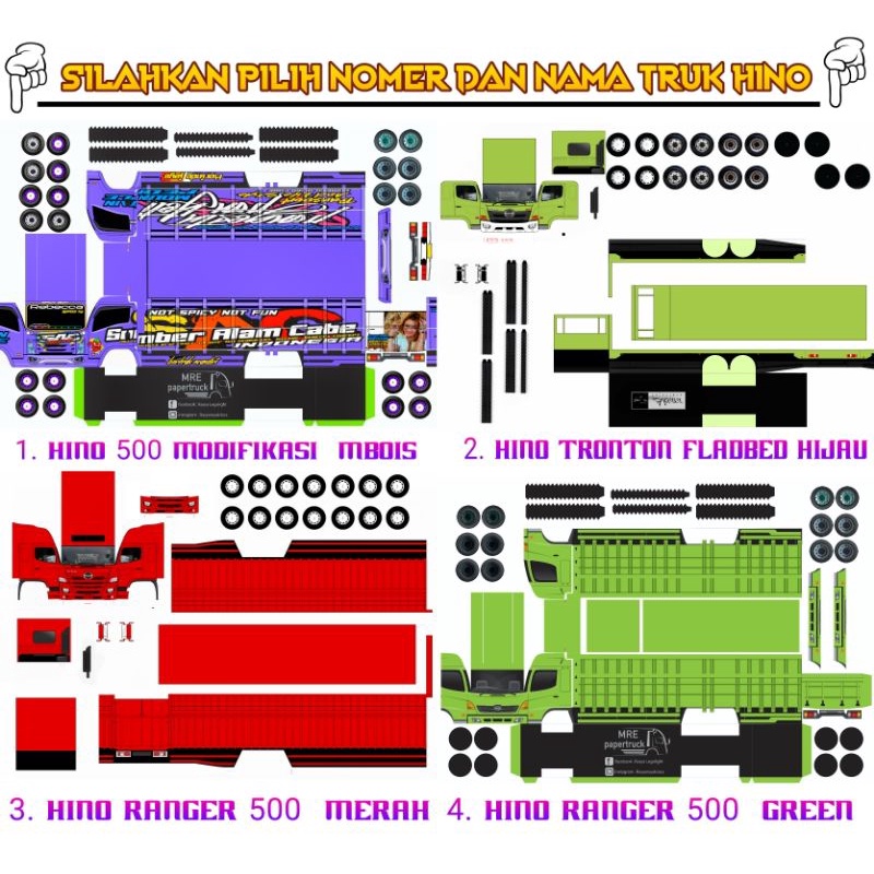 Lembaran Pola PaperCraft Truk Hino500 Tronton Dan Modifikasi P.25cm L.5,5cm T.+9cm