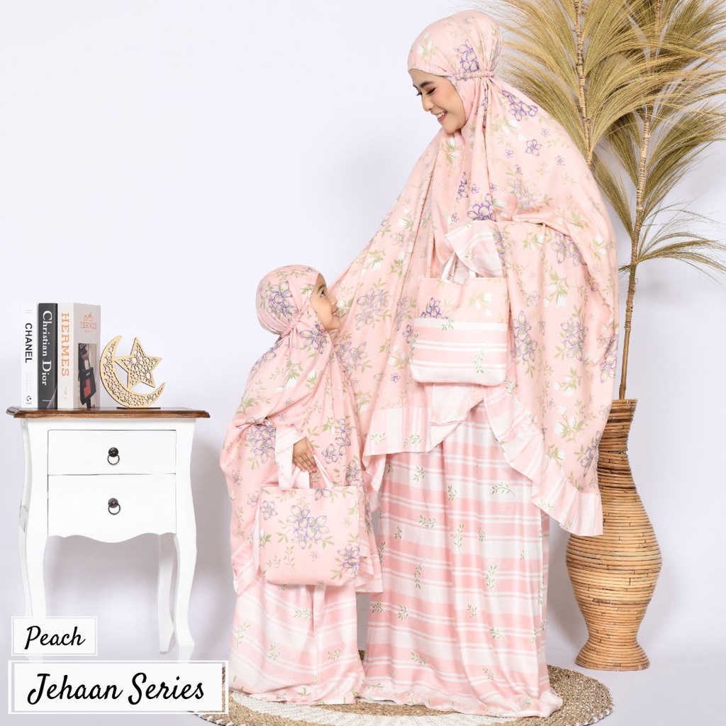 Mukena Putusan Couple Kembaran Ibu Anak 7 - 12 Tahun Bisa Satuan Bahan Rayon Premium Tebal New Motif Bunga Jehaan Series