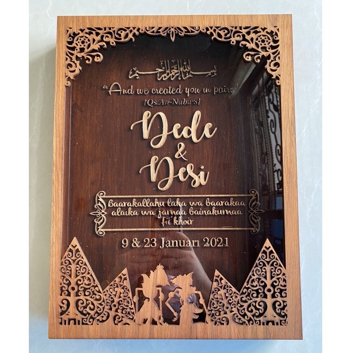 MAHAR PERNIKAHAN KAYU WAYANG / MAHAR AKRILIK CUSTOM pigura pigora mahar custom mahar