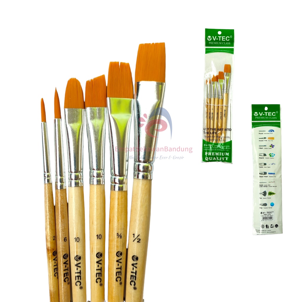 

V-Tec Brush Bahan Nilon A21547-6A/6 Set 6 / Vtec Kuas Bahan Nilon Flat & Round / Kuas Lukis – Set6 SHESB