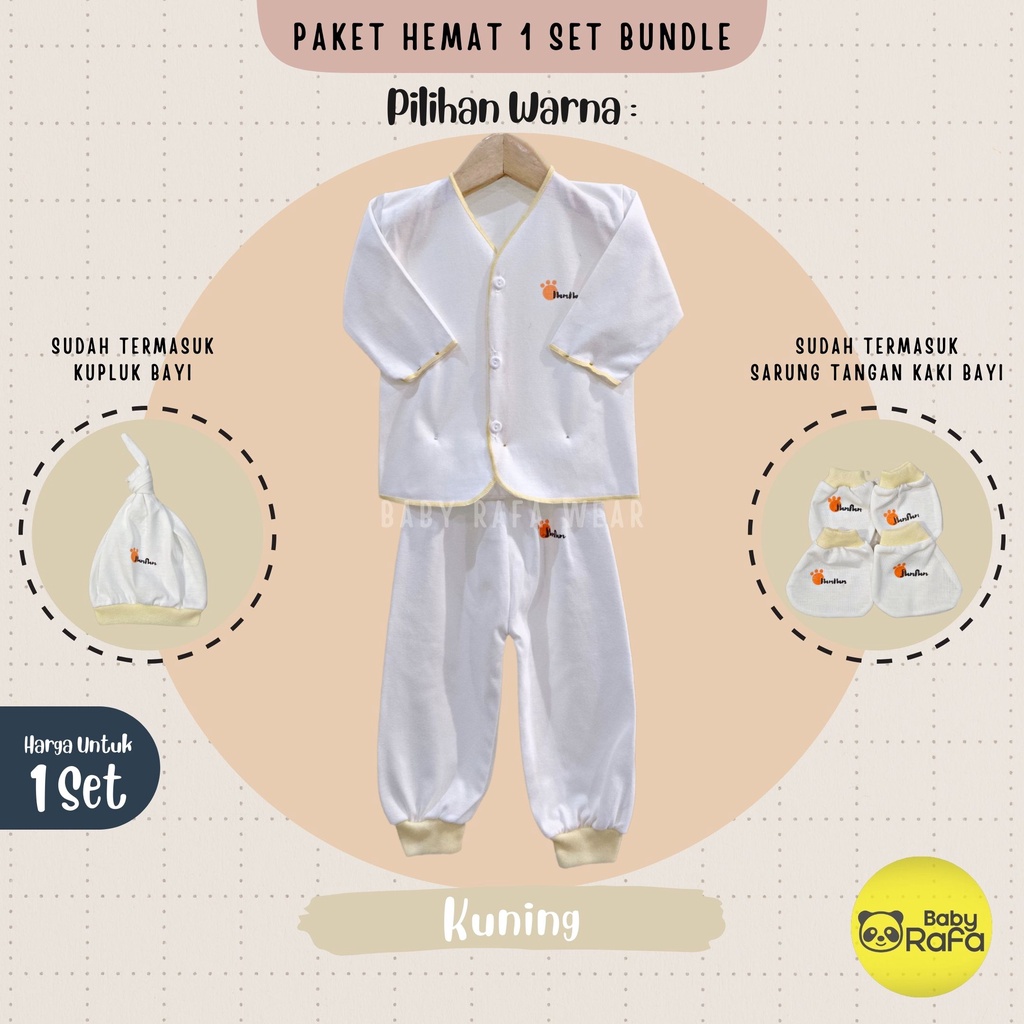 Paket Hemat 1 Setelan Baju Bayi Panjang 1 Topi Kupluk 1 Set Sarung Tangan dan Kaki Bayi merk NamNam