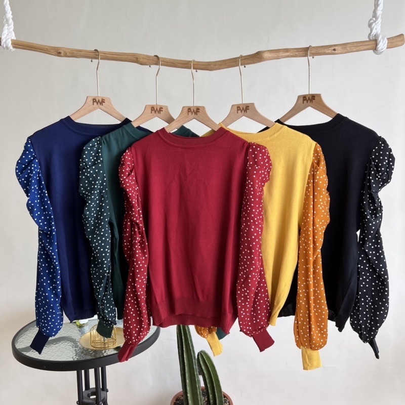 Puffed Sleeves Knit Sweater / Atasan Rajut Baju Import Wanita Lengan Balon