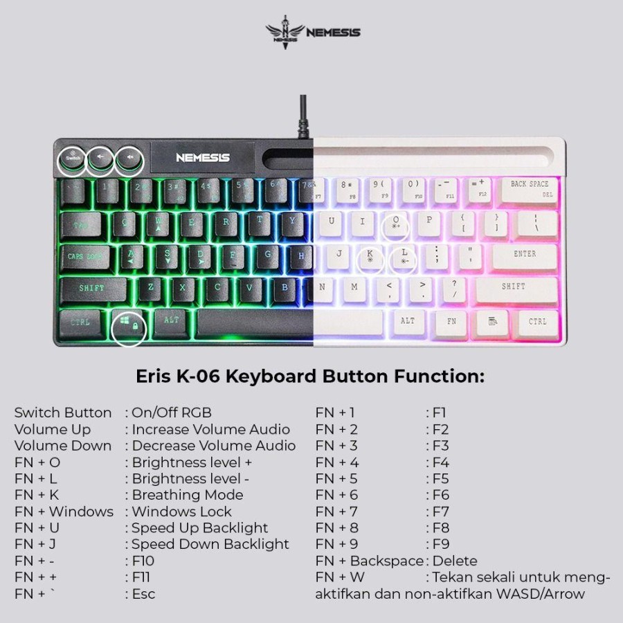 Keyboard NYK Nemesis Eris K-06 K06 RGB | Keyboard Gaming