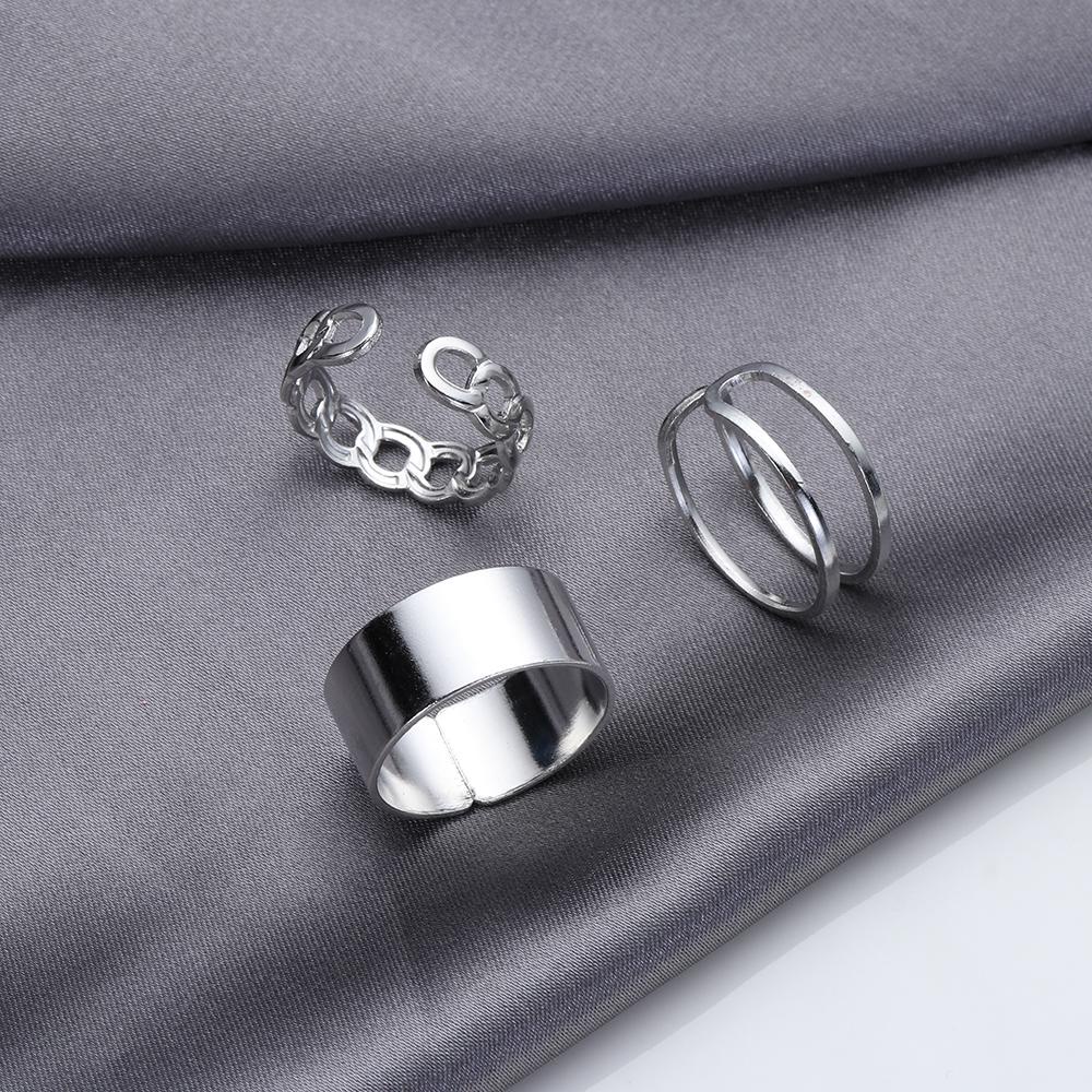 Preva 3 Pcs Cincin Set Fashion 3 Pcs /Set Wanita Geometri Pembukaan Melingkar Punk