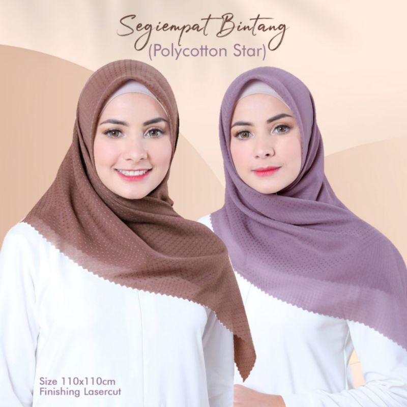 Hijab jilbab wanita dewasa Segiempat polos motif tepi laser cut bahan seperti Bella square