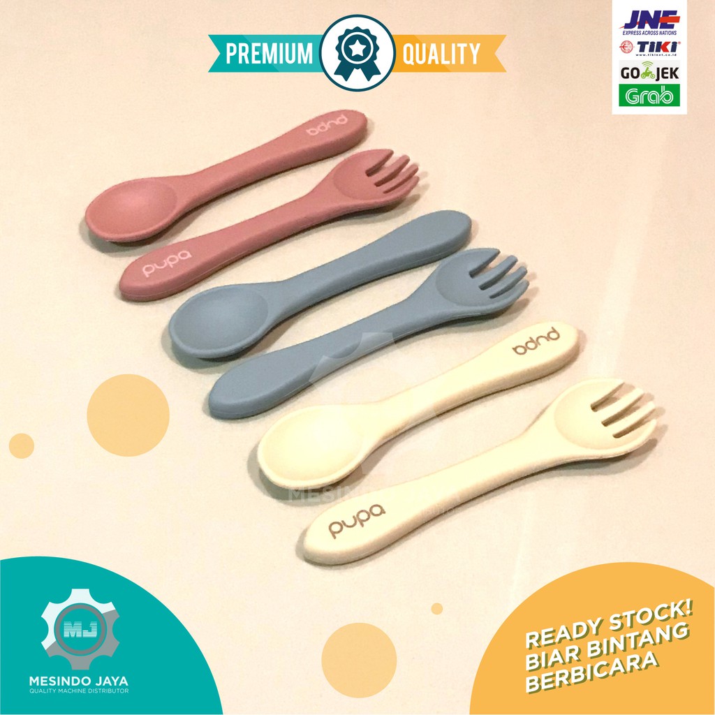 Alat Makan Bayi Silikon BIB, Sendok &amp; Garpu Silicon, Mangkuk / Perlengkapan Makan Bayi Baby Set PUPA