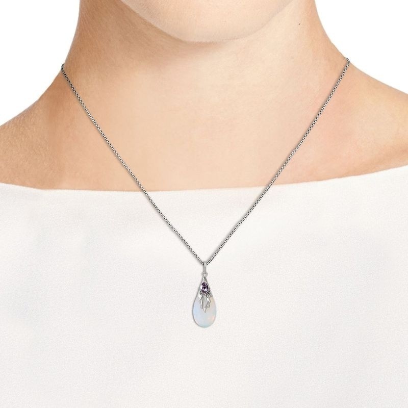 Kalung Sterling Silver 925 Dengan Liontin Kristal Moonstone Bentuk Tetesan Air Untuk Wanita