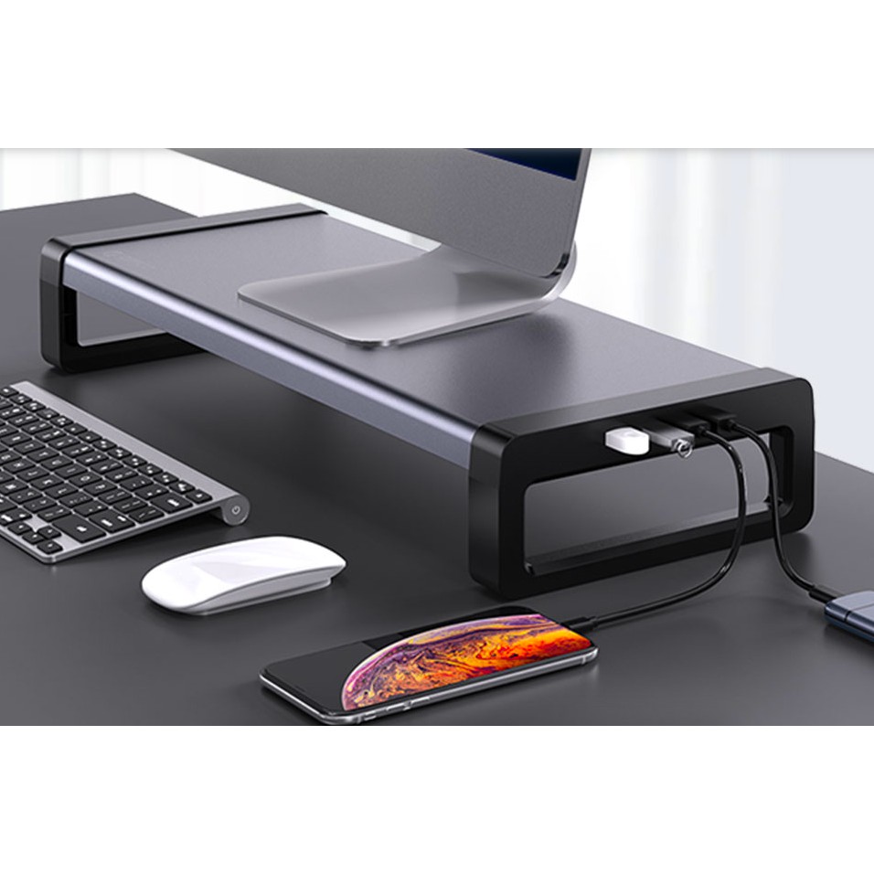 Monitor Stand holder orico aluminum with usb hub 3.0 4 port Hsq-02h - Meja table Pc Aio imac Laptop