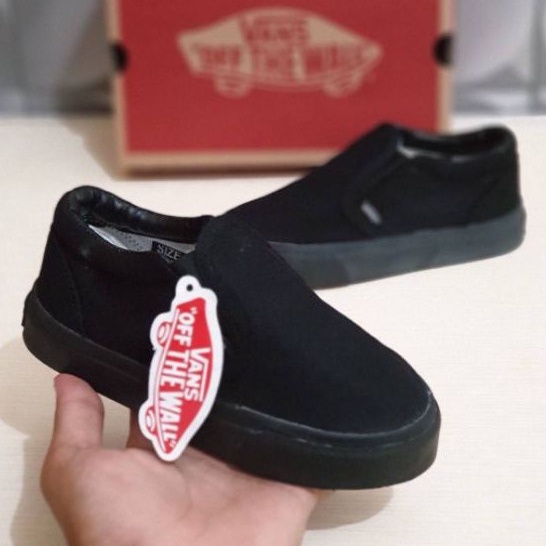 Sepatu Anak Laki laki Vans Slip On Sneakers Kids cowok Grade Original hitam polos good quality casual