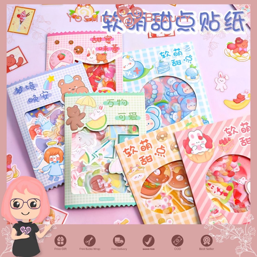 45 Pcs Sticker Bear and Bunny  Cute Girl | Stiker Beruang dan Kelinci Lucu Imut Deco Sticker Planner DIY Scrapbook Stiker