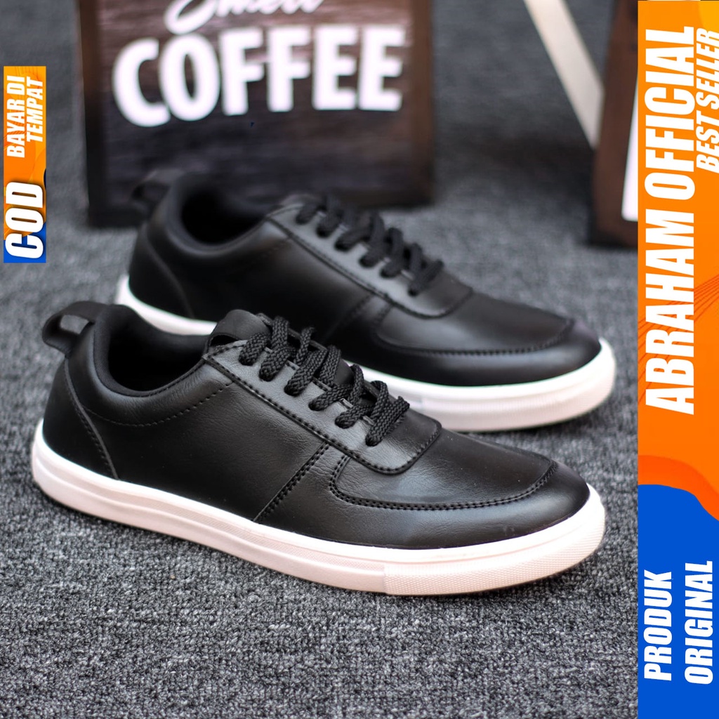 Abraham Regan - Sepatu Formal Casual Pria Tali Kulit Pu Kerja Hitam