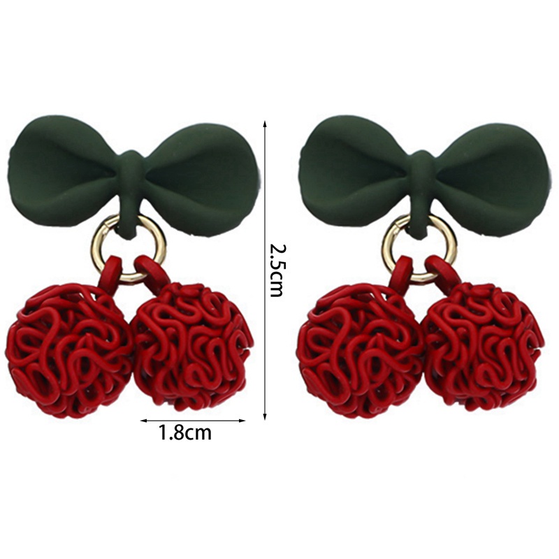 Fancyqube Anting Stud Kristal Mutiara Berlian Imitasi Model Pita Bunga Cherry Merah Untuk Wanita