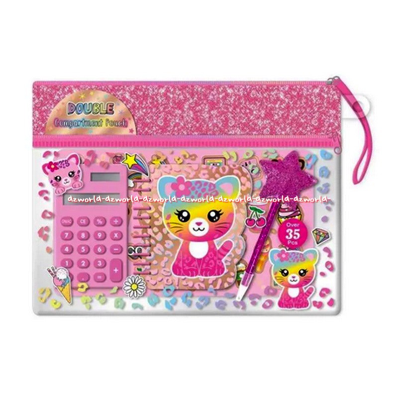 Hot Focus Double Compartement Pouch Calculator Pink Note Book Catatan Hotfocus