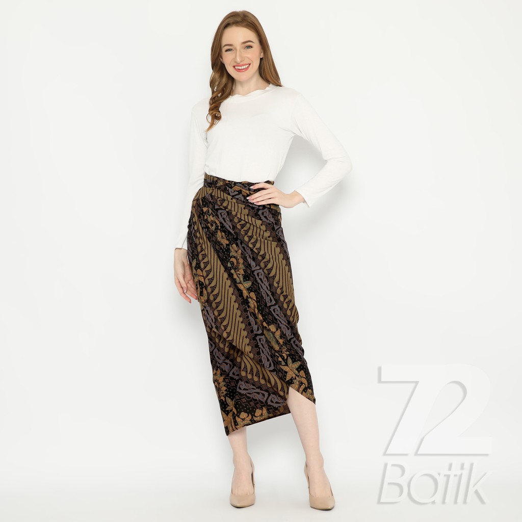 ROK BATIK SPAN Skirt Lilit Kebaya Instan Modern Wanita Warna Coklat Choklat Hitam Hijau 726767 Cap 7