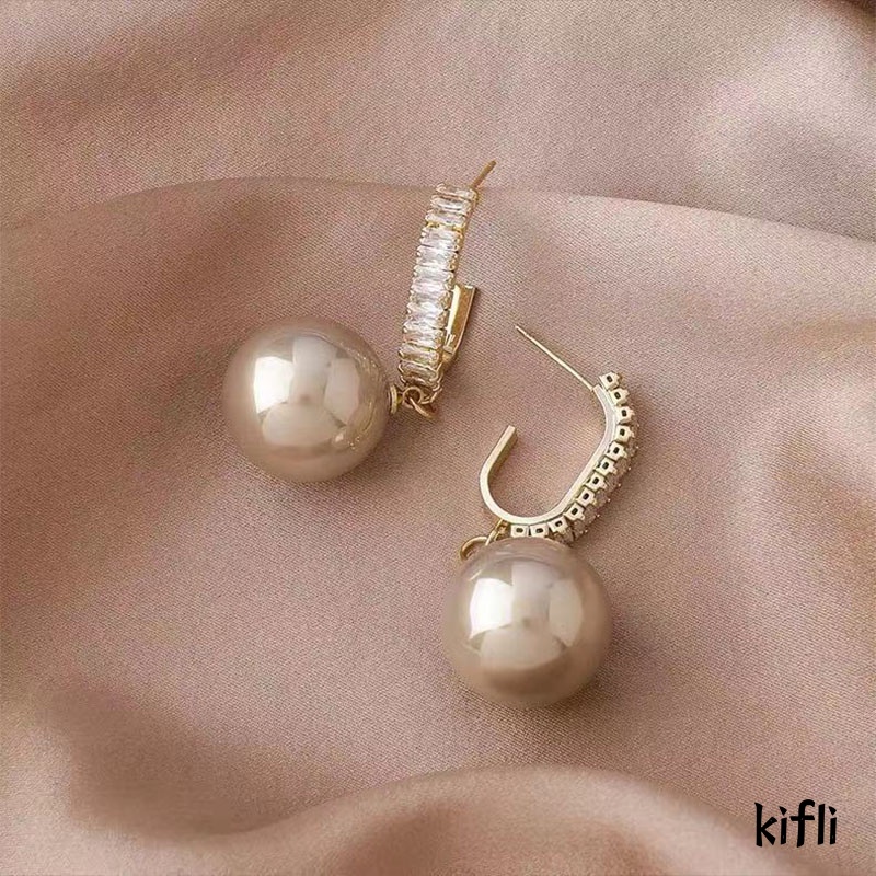 Korea Fashion Crystal Pearl Earrings,Light Mewah Temperamen Anting-Anting,Wanita Perhiasan Aksesoris