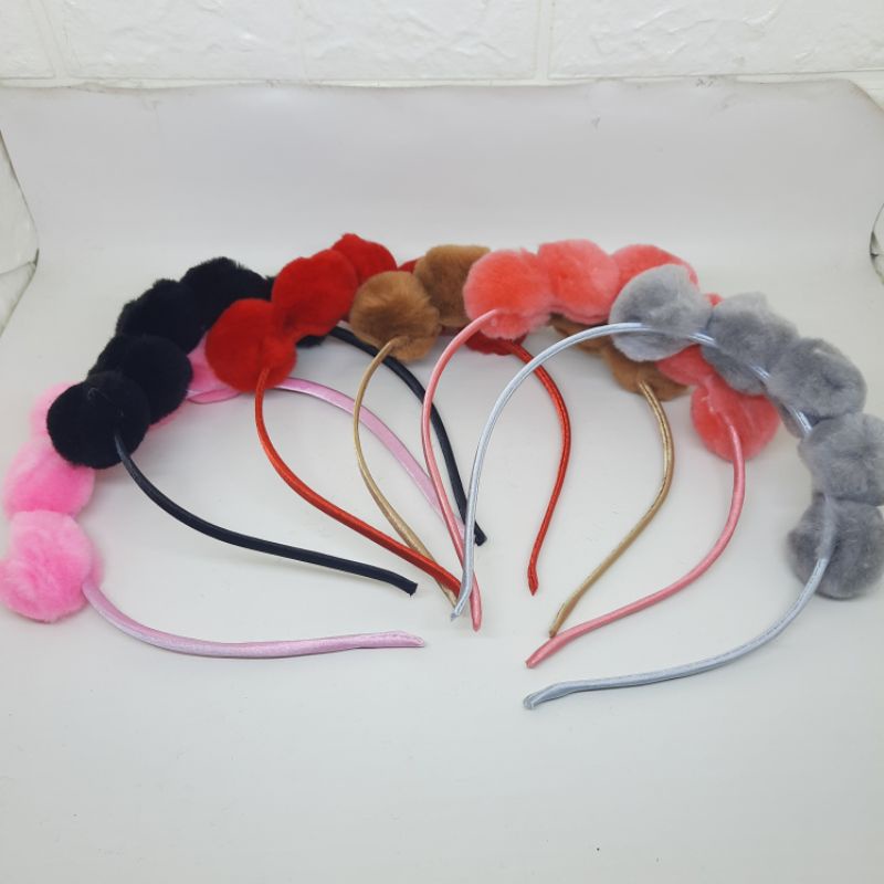 BANDO POM POM isi 6pcs BANDO RAMBUT MOTIF POM POM BANDO ANAK