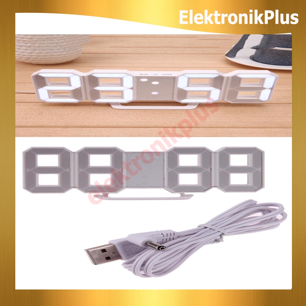 Jam Meja Dinding LED Putih Digital Clock Minimalis Premium Style USB