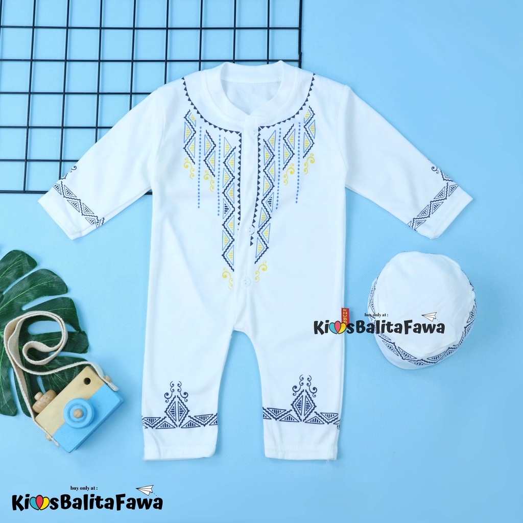 (PUTIH) Koko Jumper Naufal uk 0-12 Bulan / Baju Muslim Baby Anak Laki Romper All Size Bayi Newborn Babycinnamon