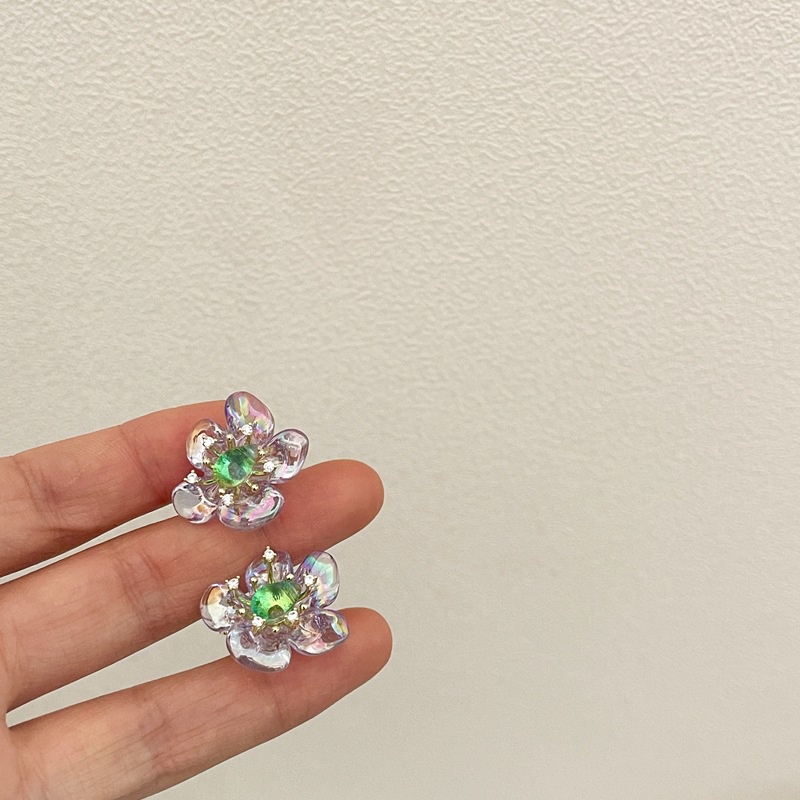 Anting Zircon Bentuk Bunga Warna Ungu Gaya Perancis Untuk Wanita