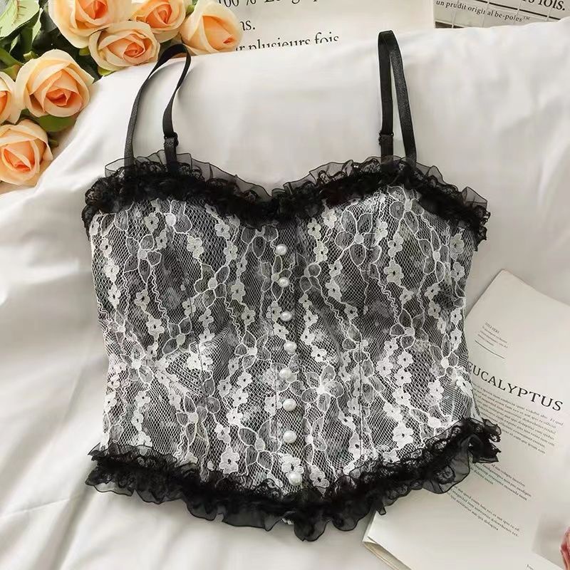 GO! BR747 Bra bh tanktop Crop Korean Lace Floral Vintage wanita Motif Bunga retro gaya korea