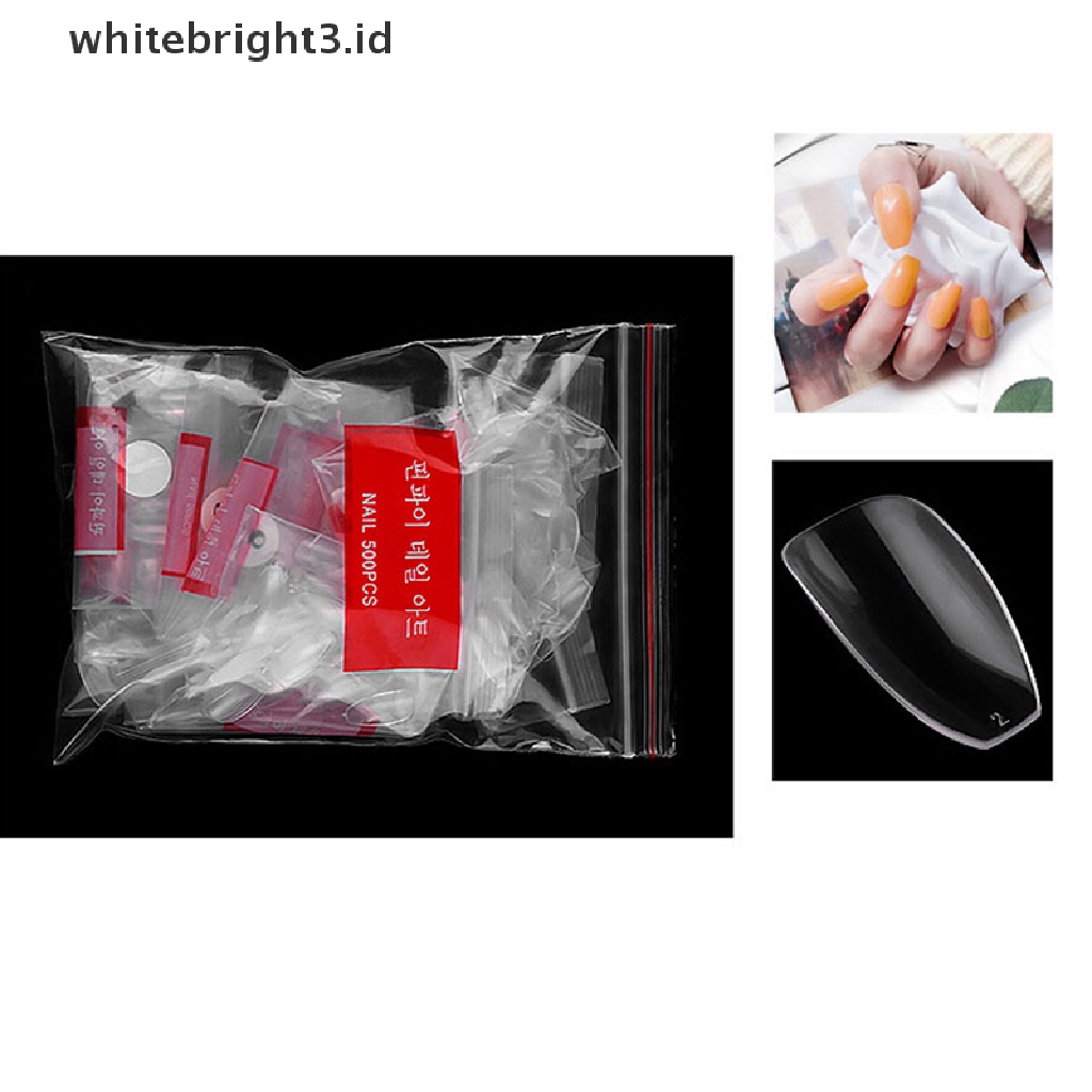 (whitebright3.id) 500pcs / Set Kuku Palsu Akrilik Gel UV Untuk Manicure / Nail Art DIY