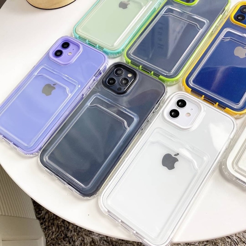 3 In 1 Soft Case Tpu Transparan Slim Fit Bumper Karet Shockproof Holder Kartu Untuk compatible for Iphone 13 Pro Max 12 11 Pro Max X Xs Max Xr 8 7Plus