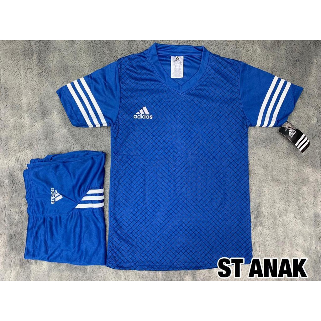 Baju Setelan Futsal Kaos Bola Seragam Tim Futsal Anak SD SMP Climacool Strada Biru Blue