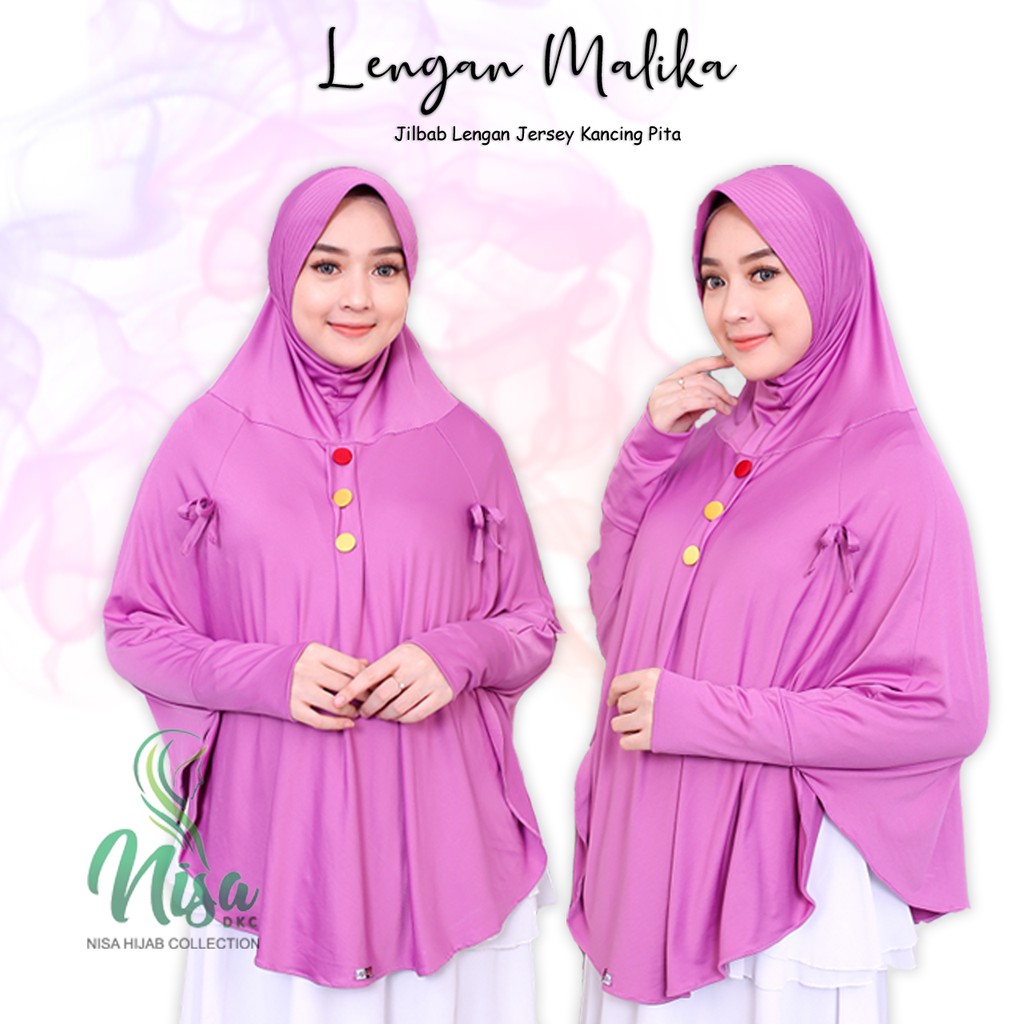 Jilbab Lengan Malika Kancing Tiga Pita Bergo Tangan Khimar Jersey