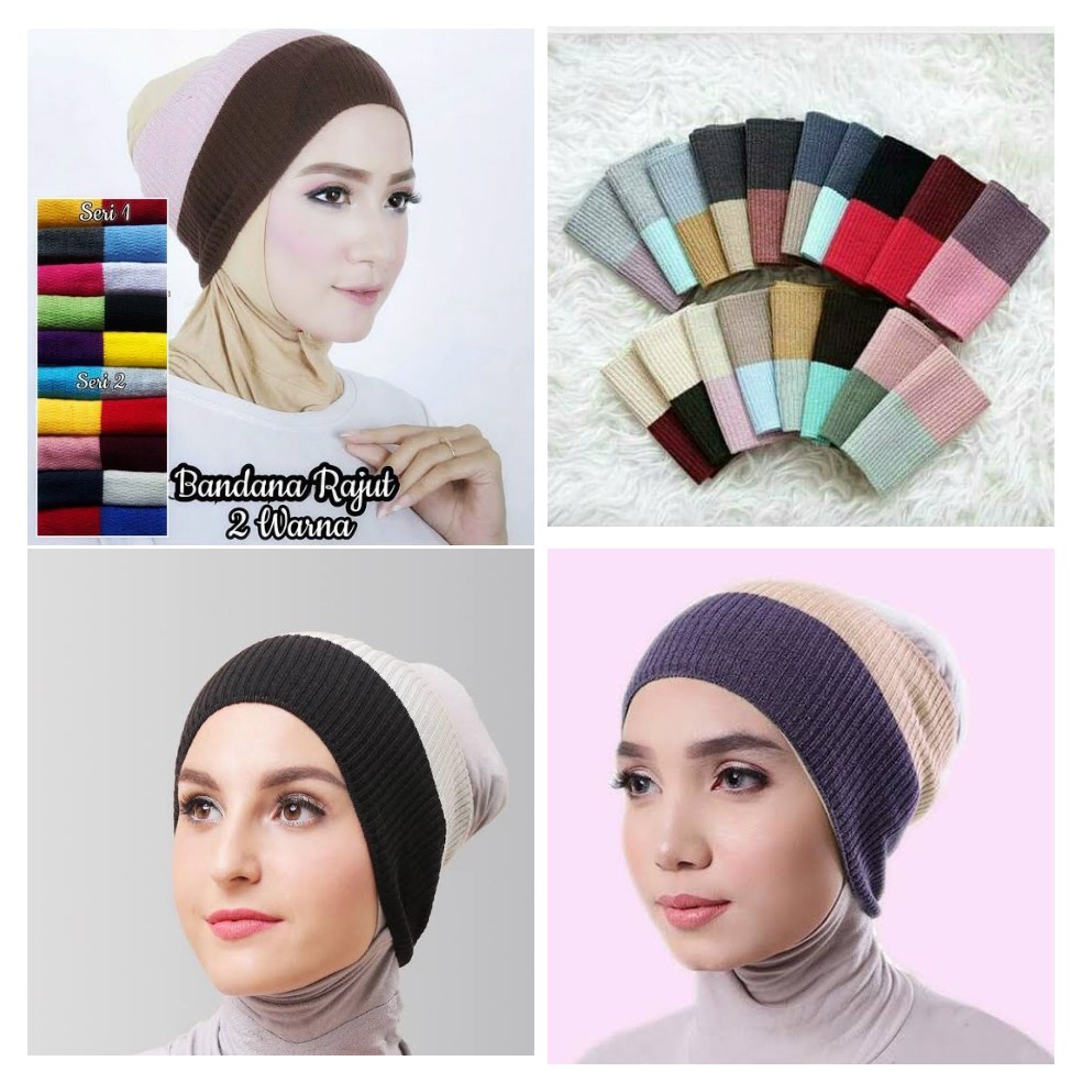 Paket Isi 5 Pcs Ciput Rajut Dua Warna Bandana Rajut Dua Warna Inner Jilbab