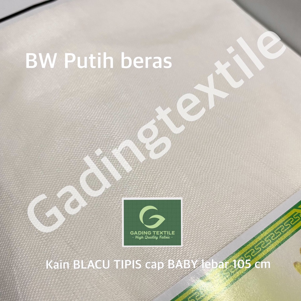 ( per setengah meter ) kain BELACU tipis BLACU cap BABY warna BW putih bersih lebar 105 cm meteran polyester bahan kantong celana furing lapisan sofa kursi craft kerajinan kelambu tas sovenir souvenir goodie bag tirai hordeng horden gorden dekorasi dekor
