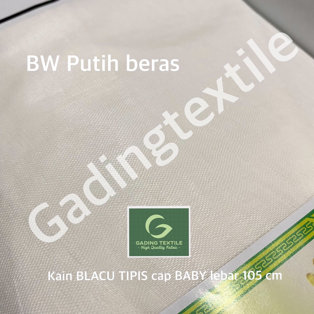 ( per 1 roll ) kain BELACU tipis BLACU cap BABY warna BW putih bersih lebar 105 cm rollan polyester bahan kantong celana furing lapisan sofa kursi craft kerajinan kelambu tas sovenir souvenir goodie bag tirai hordeng horden gorden dekorasi dekor