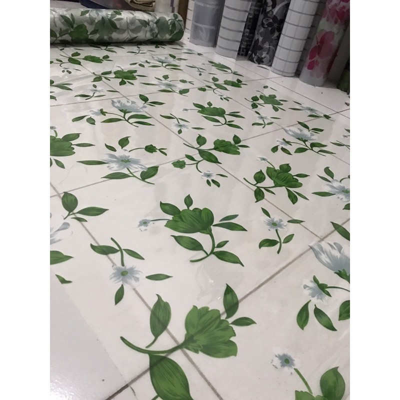 Stiker kaca motif lily putih daun hijau