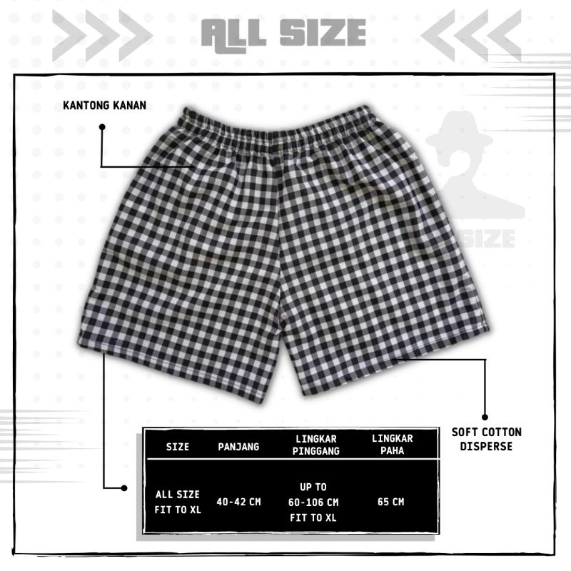 [ 45 MOTIF ] celana pendek boxer/kolor santai pria/wanita remaja/dewasa motif kotak/keramik hitam putih biru-M-6