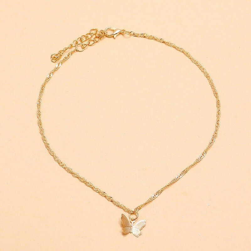 BUTTERFLY Kalung Rantai Dengan Liontin Kupu-Kupu Warna Gold Dan Silver Gaya Korea Untuk Wanita