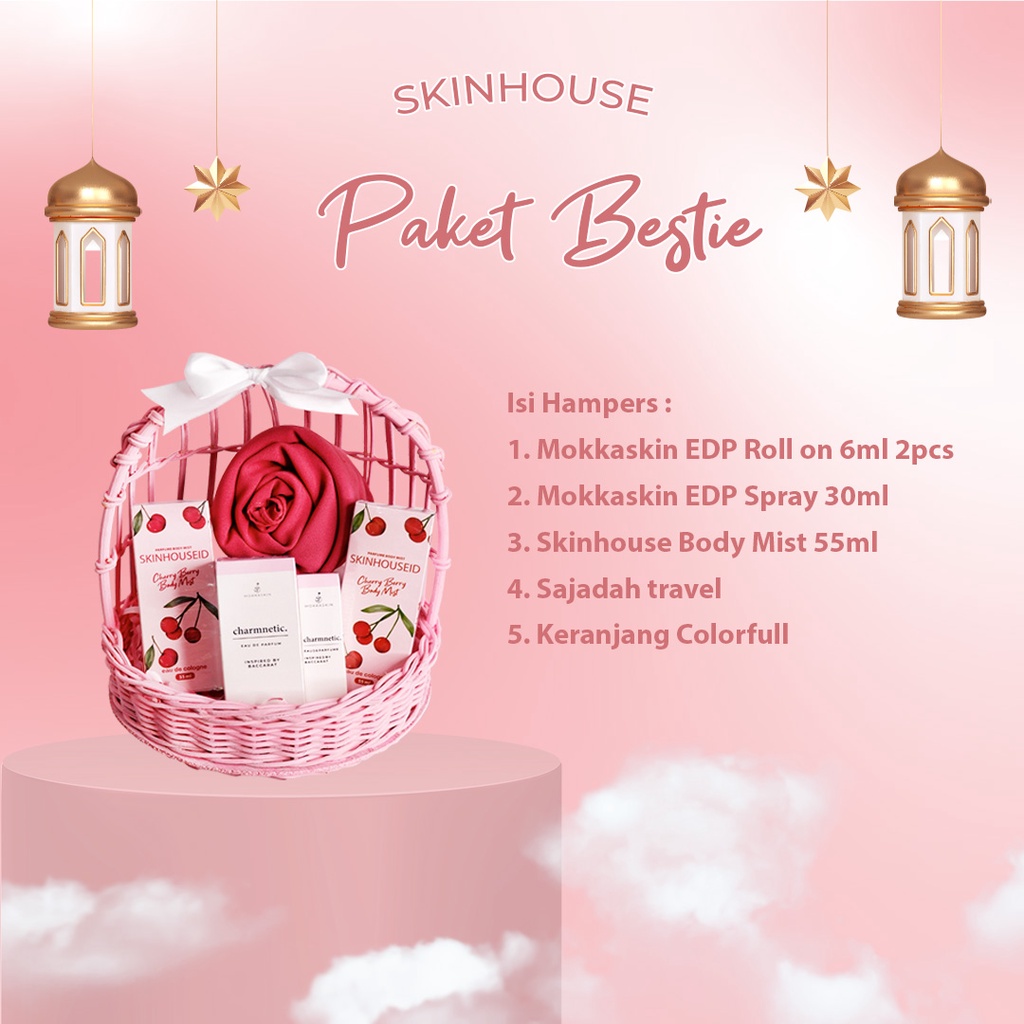 SKINHOUSEID HEMPERS EDISI RAMADHAN | PAKET HEMPERS BESTIE ( Parfum Mokkaskin EDP Roll on 6ml &amp; EDP Spray 30ml , Body Mist Skinhouse 55ml , Sajadah travel , Keranjang Colorfull )