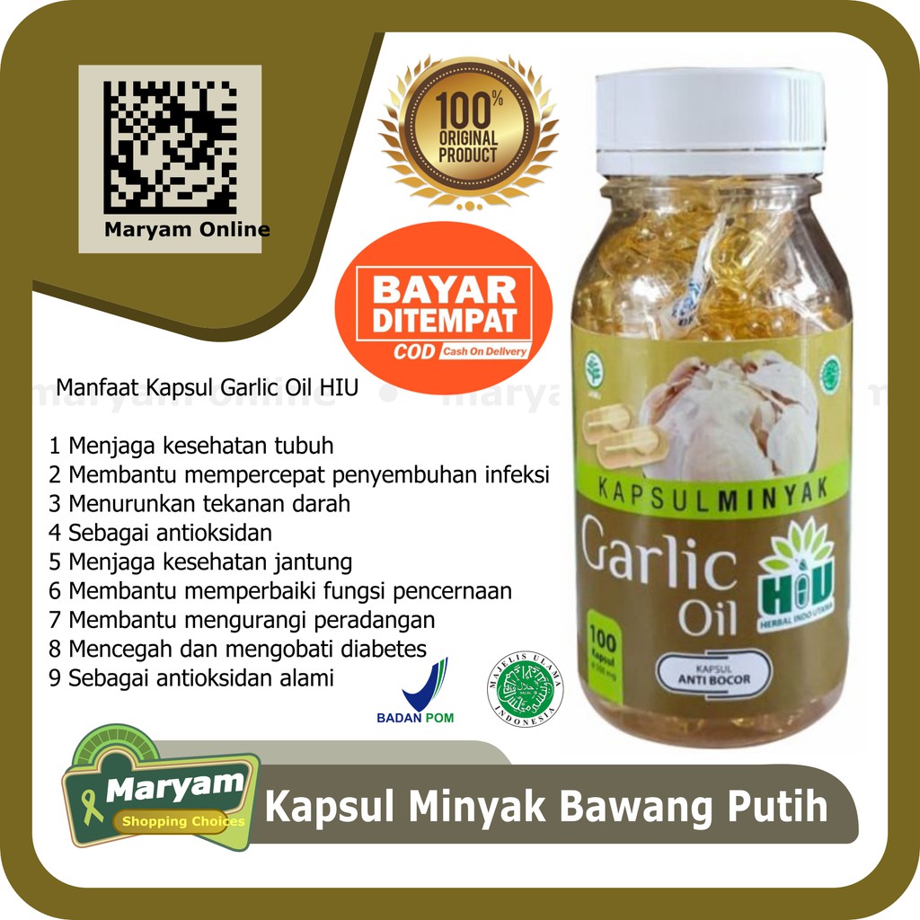 Garlic Oil Hiu Kapsul Minyak Bawang Putih Herbal Indo Utama 100 Kapsul Shopee Indonesia