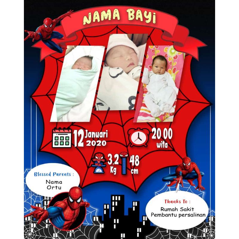 Biodata bayi tema spiderman