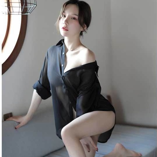 Oversize Boyfriend Shirt Sexy Kemeja Tidur Wanita Lengan Panjang Kancing