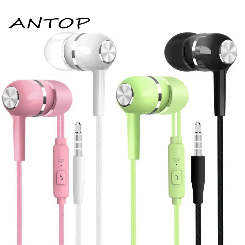 Macaron Color Wire Control Headphone Headphone Peredam Kebisingan Dengan Mikrofon 3.5MM ANTOP