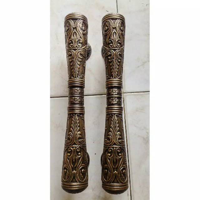 Handle Pintu / Gagang Pintu Rumah Pagar Kuningan Antik Motif Godo Ukir 33cm