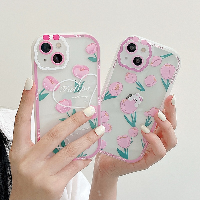 Soft Case Pelindung Kamera Anti Jatuh Motif Bunga pink Untuk iPhone 13 Pro MAX 11 12 X XR XS MAX