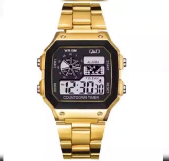 Jam Tangan Pria Kasual Sport Digital QQ AE Segi Strap Rantai Steel