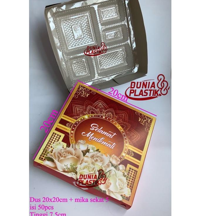 

SALE isi50set DUS MOTIF + MIKA 20x20CM SEKAT 5 box kardus kotak kertas tempat bekal makan nasi hatajan
