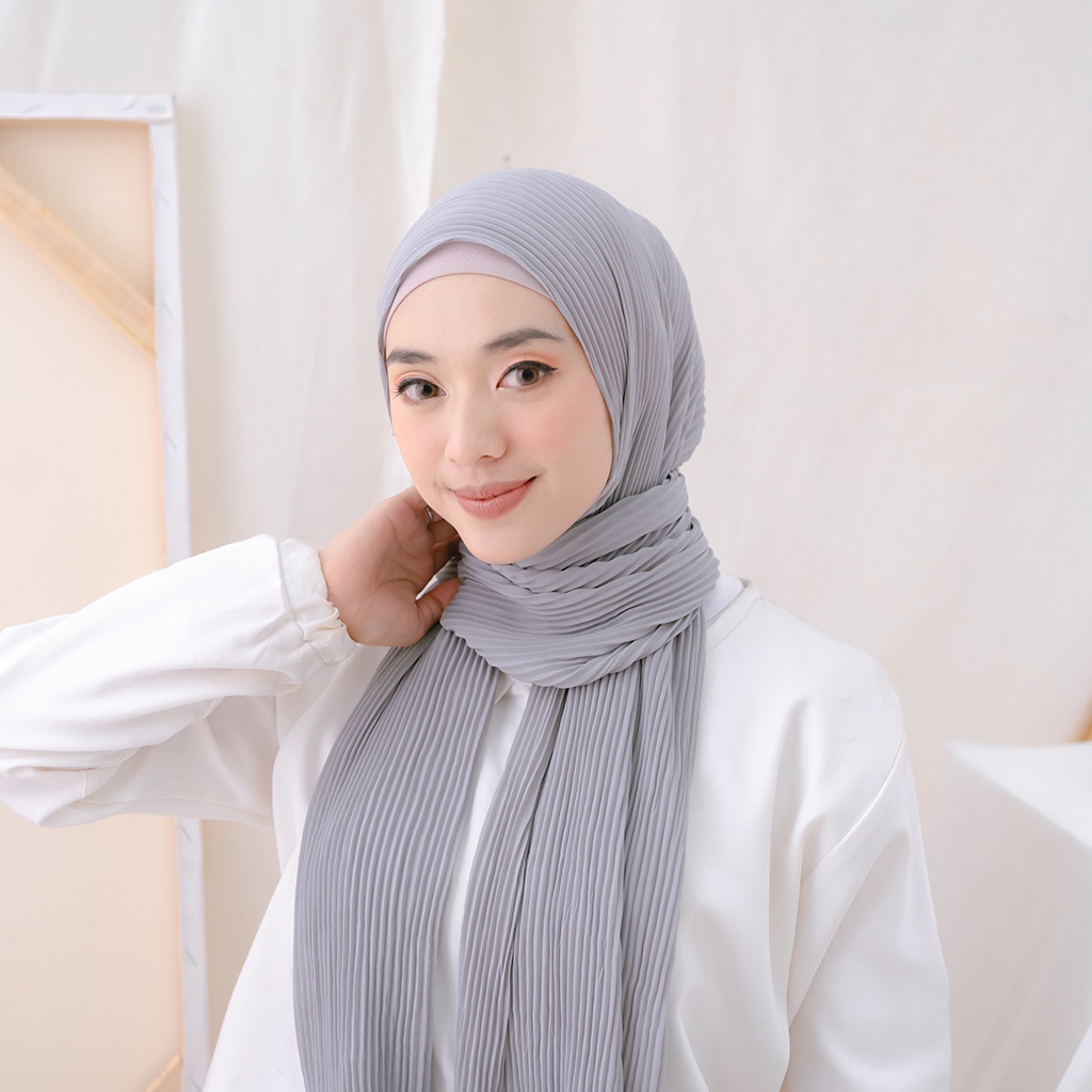 Maula Hijab - Kerudung Pashmina Plisket Lidi Full Tanpa Garis Tengah Jilbab Pasmina Ceruty Babydoll Premium-4