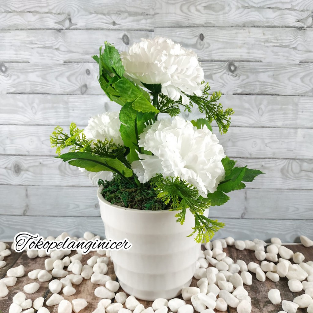 Buket Tanaman Hias Vas Bunga Artificial Krisan Pompom Putih By Tokopelanginicer Home Decor