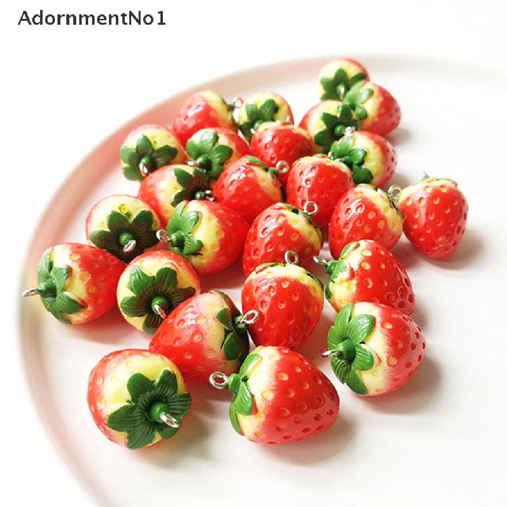 (AdornmentNo1) 10pcs Liontin Bentuk Buah Strawberry 3D Bahan Resin Untuk Kerajinan Tangan DIY